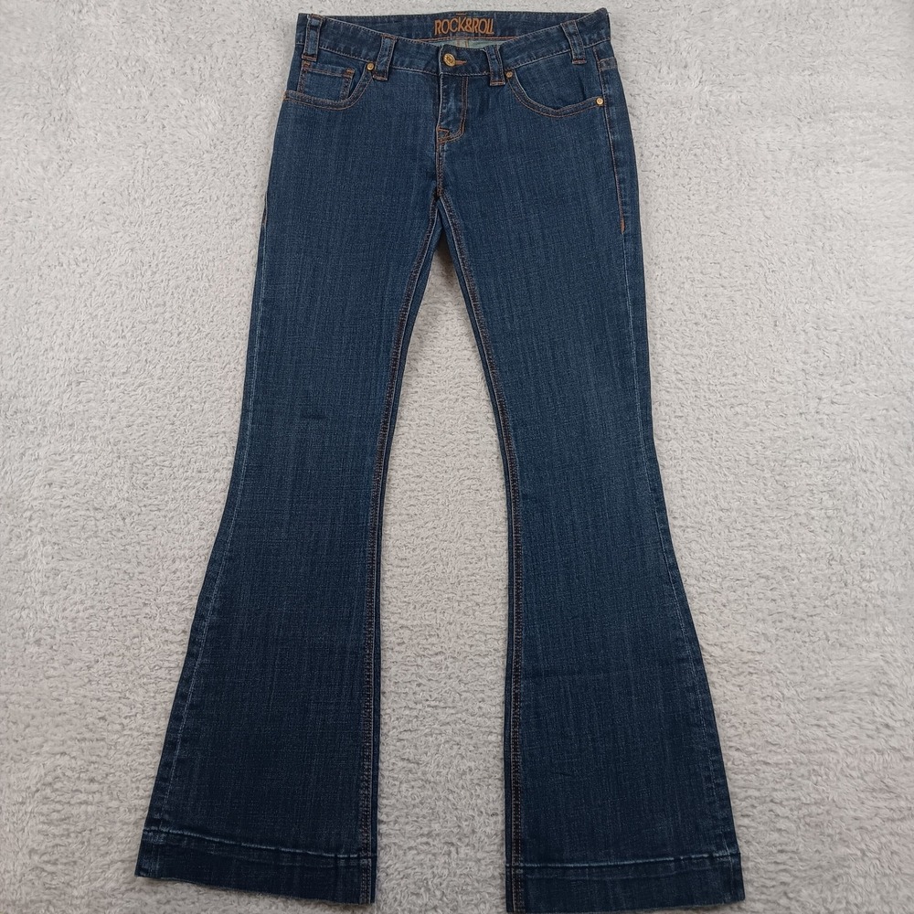 Rock & Roll Cowgirl Trouser Jean Women 30x36 Dark Wash Flare Stretch Denim